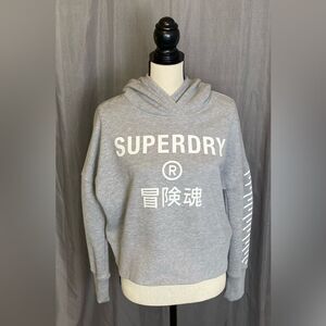 Super Dry Sz 6 Core Sport Crop Box Hoodie Grey